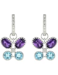 14K White Gold 3.1ct Spring Butterfly Diamond & Oval Amethyst Dangle Earrings