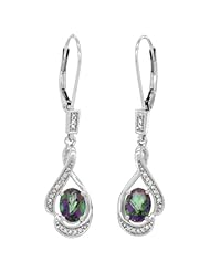 14K White Gold Natural Mystic Topaz Lever Back Earrings, 1 7/16 inch long