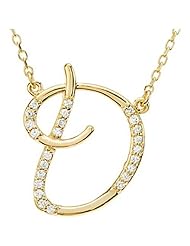 14K Yellow Gold Diamond Initial Necklace "D" -- LIFETIME WARRANTY