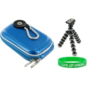 Hard Carrying Case (Candy Blue) and Premium Tripod for Fujifilm Finepix Z1 Digital Camera Black