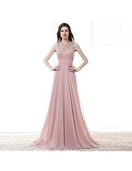 A-line Floor Length Chiffon Backless Lace Applique  Evening Dress/Prom Dress  With Ruffles