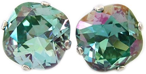 Catherine Popesco Silvertone Crystal Round Post Stud Earrings, Ocean Green 6556P