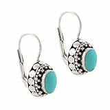 Sterling Silver Reconstituted Blue Turquoise Bali Bead Oval Leverback Earrings