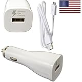 SWIFTcharge&reg; Adaptive Fast Charging / Quick Charge 2.0 Rapid Car Charger & Data Cable for Samsung Galaxy S6 S6 Edge/Edge+ Galaxy Note 4 5 Edge Bundle Bulk Packaging w Brand American Flag Sticker White