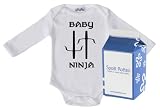 Spoilt Rotten - Baby Ninja Long Sleeve Babygrow / Bodysuit Funny Slogan 100% Organic Sizes 6-12 months WHITE/BLACK in funky Milk Carton