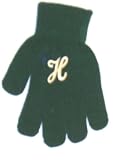 One Size Black Color Magic Gloves Trimmed with Customer Chosen Ivory Monogram Letter for Infants Ages 0-4 Years