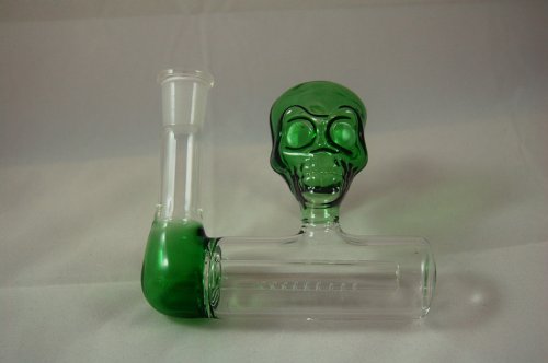 Green 14mm in and Out Inline Glass Ash Catcher Beautiful Unique Artwork Skull Sharp Design On Sale