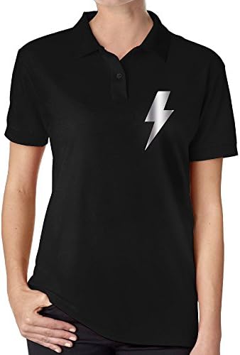 Women's ACDC Ac Dc Lightning Bolt Platinum Logo Polo Shirt Black