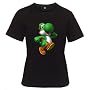 Women's Black T-Shirt of Yoshi Walking