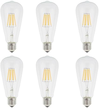 6 Pack - Dealighting 8W Vintage LED Filament Bulbs, E26 E27 Base ST64 Edison Style Light Bulb, 75W Equivalent, 2200k Warm Yellow, 560 Lumens