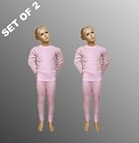 Girls Thermal Underwear Sets 2 Long Sleeve Vests & 2 Long Pants Pink