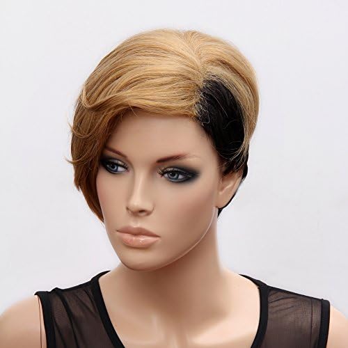 (WG-RIHANNA1-2S124) Short Hair Wig. Blonde & Black Color.