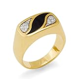 Black Coral Ring with Diamond in 14K Yellow Gold