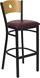 HERCULES Circle Back Black Metal Bar Stool with Burgundy Vinyl Seat and Nat ....