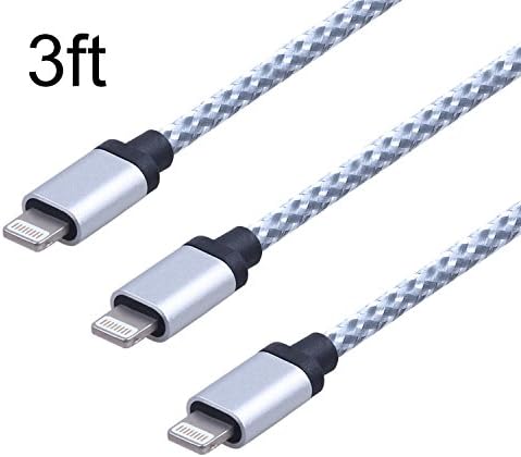 CELLACC 3Pack 3FT Nylon Braided 8Pin USB Charging Cable Cord with Aluminum Heads for iPhone 6/6s/6 Plus/6s Plus/5/5c/5s/SE, iPad Pro Mini Air iPod Nano 7 iPod Touch 5(White)
