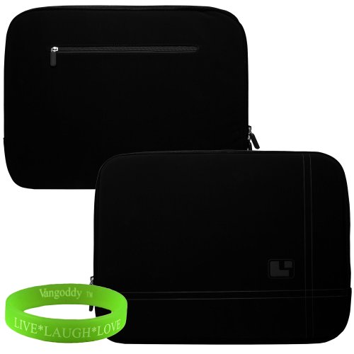 Accessories by SumacLife Onyx with Jet Black Trim Drumm Neoprene Sleeve for Lenovo IdeaPad V570 and Y560 Series 15 Inch Notebooks + VanGoddy LIVE+LAUGH+LOVE Wristband