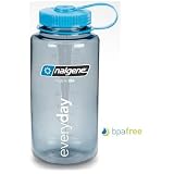 Nalgene BPA Free Tritan Wide Mouth Water Bottle, 32 Oz, Gray with Black Lid