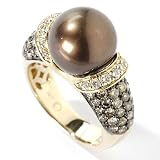 14K Gold Turquoise or South Sea Cultured Chocolate Pearl & Diamond Ring