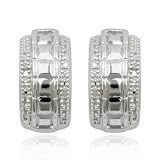 Platinum Plated Sterling Silver Genuine Diamond Accent Illusion J-Hoop Earrings