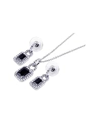 Nickel Free Sterling Silver Pendant & Earring Sets Black CZ Matching Set