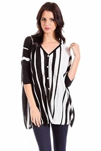 Cecieco Collection Dolman Sleeved Striped Cardigan in Black and Ivory