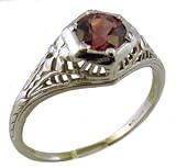 14k White Gold Antique Style Filigree .90ct Rhodolite Garnet Ring, Size 8 1/2
