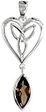 Sterling Silver Heart-shaped Celtic Pendant, w/ Marquise Cut Natural Smoky Topaz Stone, 1 5/16" (40mm) tall