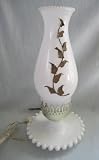 Vintage Milk Glass Electric Hurricane Lamp Light w/ Handpainted Globe Shade - 12 Inch