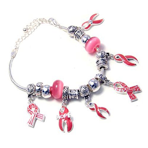 Pink Ribbon Hope Silver Charm Bracelet Fashion Jewelry