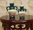 Pair of 2 Floral Vases in Dark Green Porcelain