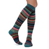 Womens Stripe Knee Socks Cashmere blend 5 Color Options Black Brown Grey Forest Teal Navy Color:: Teal