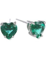 10K White Gold Created Emerald Heart Shape Stud Earrings