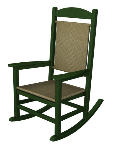 Polywood Adirondack Presidential Rocking Chair (with woven seat and back) Color: Black / Seagrass