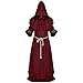 LETSQK Men's Friar Medieval Hooded Monk Priest Robe Tunic Halloween Cosplay Costume