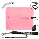 Kindle DX Pink Color Executive Leather Case + USB Data Cable + Black Car Charger + Black E-Reader Light + Determination Strap (Combo)
