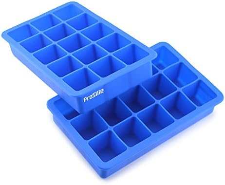 Prosilie Silicone Ice Trays 15 Cube - Perfect Freezer Mold, Set of 2, Stratus Blue