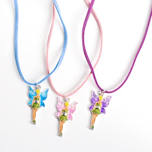 12 Girls Necklaces with Fairy Pink Purple and Blue Tinkerbell Wholesale Party Favor Costume Jewelry