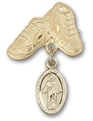 14K Gold Baby Badge with Scapular Charm and Baby Boots Pin