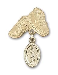 Gold Filled Baby Badge with Scapular Charm and Baby Boots Pin