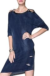 Off the Shoulder Elbow Length Sleeves Denim Spring Summer Fall Winter  Dress