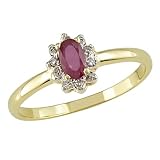 10K Yellow Gold .05 ctw Diamond (I-J, I2-I3) and Oval Ruby Ring