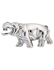 Sterling Silver Happy Hippo Brooch Pin, 1 7/8 inch (48 mm) wide
