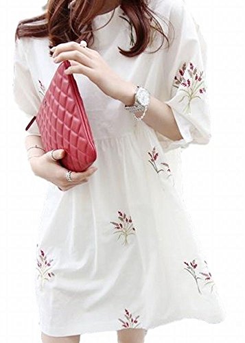 （アピリシェイト）appre-ciate レディース ワンピース ワンピ 白 5分袖 花柄 ウエスト切り替え 清楚 上品 ふんわり カジュアル