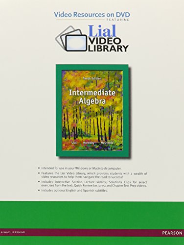 Video Resources on DVD with Chapter Test Prep for  Intermediate Algebra, by Margaret L. Lial, John Hornsby, Terry McGinnis