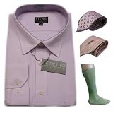 Mens Eterno Italy long sleeve dress shirt, 2 ties and socks set. Neck Size: 19 - Very high quality 4 pieces set featuring a full button up dress shirt with impeccable style and cutting, 2 matching ties and a pair of socks. Great designer set to wear for work or various formal occasions.