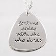 Fortune Sides With She Who Dares - Tear Drop Pendant in Sterling Silver on an 18" Rolo Chain, #8907