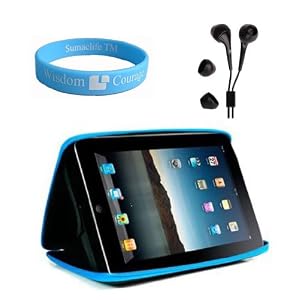 Apple iPad Cube Case Semi Hard Black-Blue Carrying Case for iPad + Black Handsfree Earphone for iPad + Wristband