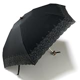 裏コーティング　晴雨兼用　ＵＶ　折りたたみ傘　黒　レース柄