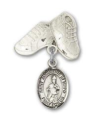 Sterling Silver Baby Badge with St. Augustine of Hippo Charm and Baby Boots Pin