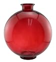 Espana 15.75 Inch Tall Large Round Glass Vase, Red